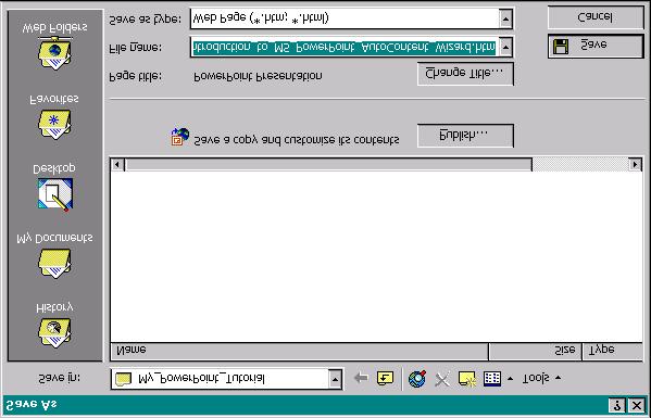 part of a web site. Figure 114: The Save As web page dialog box.