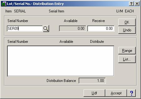 Operation Inventory and Purchase Order Receipts When you enter (or List or Range ) a Serial Number in Purchase Order Receipt Entry or I/M Receipt Entry (Figure 2), this Extended Solution checks for