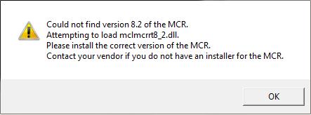 Enter SGE_Circus.exe, press Return and survey the message output. Error Could not find version of the MCR,... not compatible.