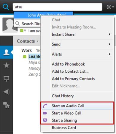 Right-click to get the contextual menu with OpenTouch Conversation services.