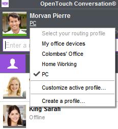 Routing profile by clicking on your current call routing profile in the OpenTouch Conversation ribbon.