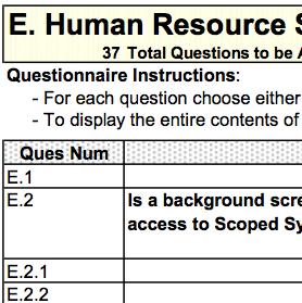 TAB E: HUMAN RESOURCE SECURITY documents whether the respondent has an HR security program in place that meets the personnel vetting and