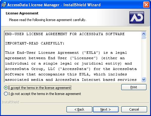 2) Review and Accept the License agreement and click Next.