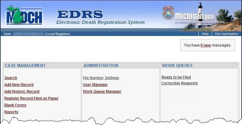 4 Local Registrar (LR) As mentioned earlier, EDRS will automatically route death records at the Work Flow Step Ready for Filing to the responsible local registrar.