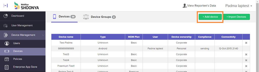 4.2. Devices Admin can start managing devices that have been on-boarded on to Mobiliya Shoonya. 4.2.1.