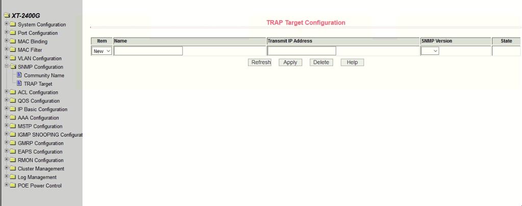 (2) TRAP target configuration page Figure 34 is the TRAP target configuration page that allows users to configure the workstation to receive TRAP messages as well as the IP address of TRAP protocol