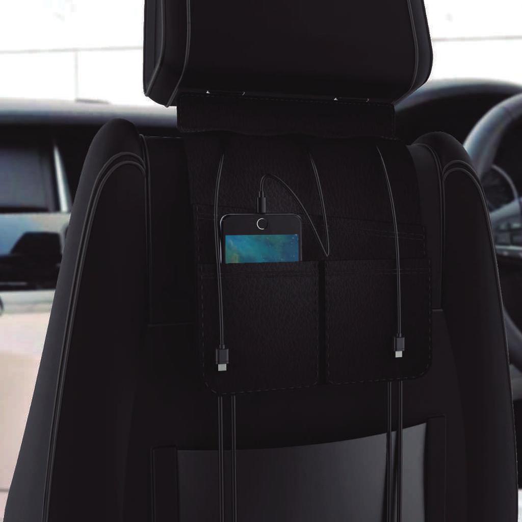 DRIVER SEATBACK CHARGER Driver Station is a car seat charger able to provide fast charge services for mobile or tablet passengers. It charges up to 1 tablet and 2 phones simultaneously.