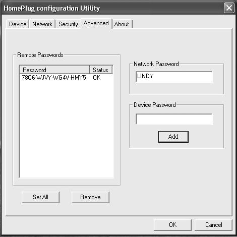 3. Enter a new network password in the Network Password box and click Set All to change the network password for the locally