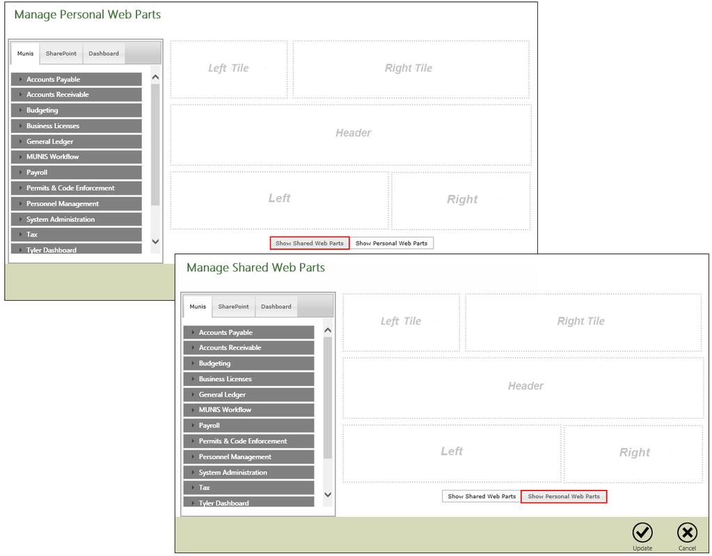 assigned and shared within your organization). Shared web parts are web parts that display for all users.