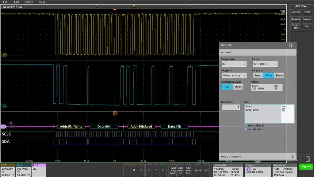 TRIGGERING ON THE I 2 C BUS When debugging a system based on one or more serial buses, one of the key capabilities of the oscilloscope is isolating and capturing specific events with a bus trigger.