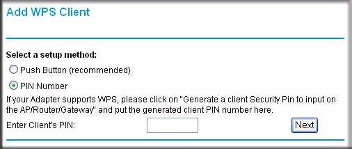 Entering a PIN. If you want to use the PIN method, select the PIN radio button. A screen similar to the one shown below displays.