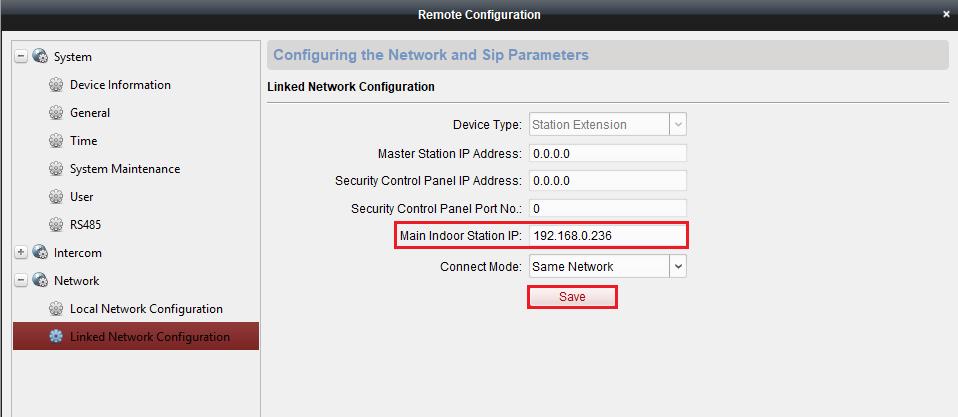 Change the Main Indoor Station IP to the IP address you used in the main room station. Then click Save.