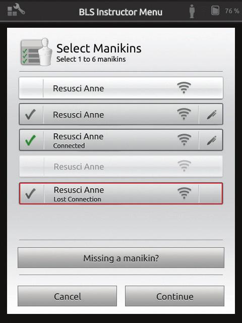 Manikin Setup Select Manikins Number of manikins connected