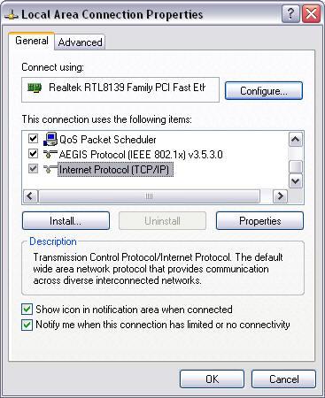 3.In the pop-up dialog box, check Internet Protocol (TCP/IP) and then click