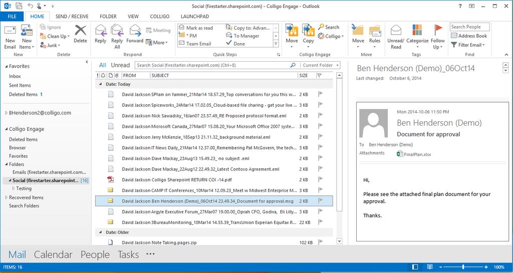 Viewing Content in Outlook View You have the option of displaying your SharePoint content in Outlook view, which means your content displays as if the items were emails.