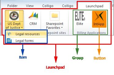CONFIGURING LAUNCHPAD Launchpad is a ribbon in Outlook where you can create groups that contain buttons linking to your most frequently used web pages and web applications for