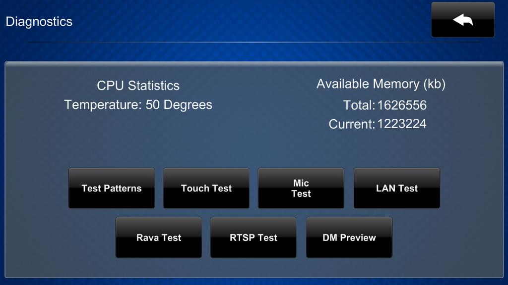 Diagnostics Tap Diagnostics on the Setup screen to display the Diagnostics screen (TS-1542-C shown).