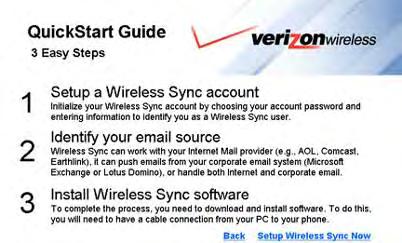 5. You will be presented with the 3 Easy Steps to setup Wireless Sync. 6.
