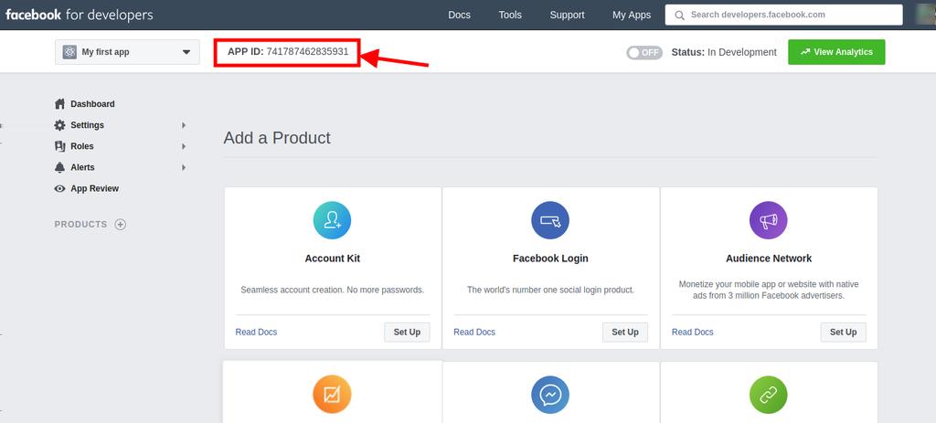 Copy the App ID and paste it, in the configuration setting of the Facebook Store as given in the following figure.