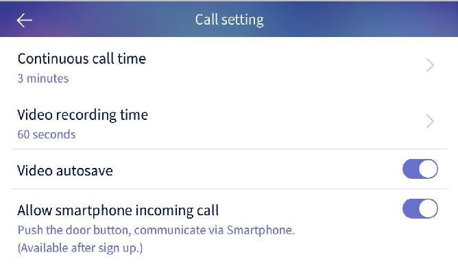 1) Continuous call time : You can select the call time