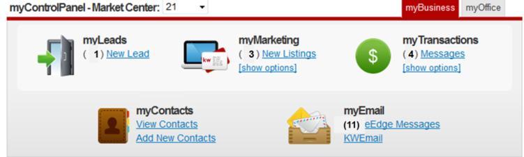 So, for example, the myleads icon will notify you of any new leads captured, the mymarketing icon will prompt you to prepare marketing materials for new listings and the mytransactions icon will