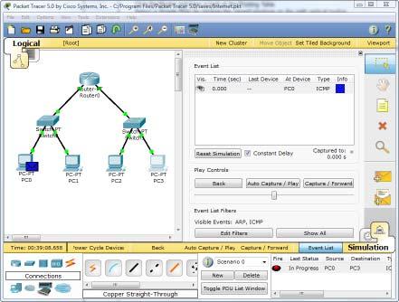 Step 6 - Run A Simulation Of ICMP-communication (ping) Switch to Simulation mode by selecting the tab that is partially hidden behind the Realtime tab in the bottom right-hand corner.