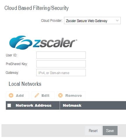 The settings can be changed by selecting a network and clicking the Edit button. CLOUD-BASED FILTERING Select a third-party Cloud Provider from the dropdown list.