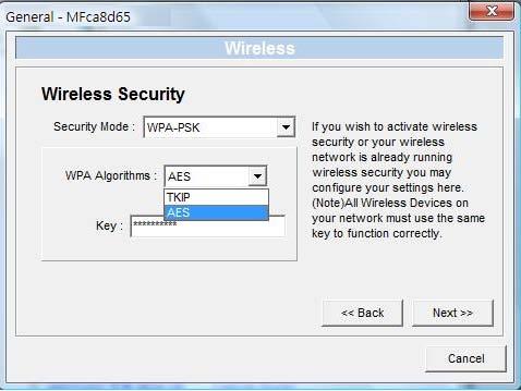 PassPhrase A PassPhrase simplifies the WEP encryption process by automatically generating the WEP encryption keys for the MFP server. This setting is only valid when the security mode is in WEP(HEX).