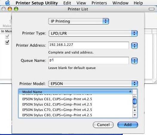 5. Enter the Printer Type, Printer Address and Queue Name and select the Printer Model to set up the MFP server. Click Add to continue.