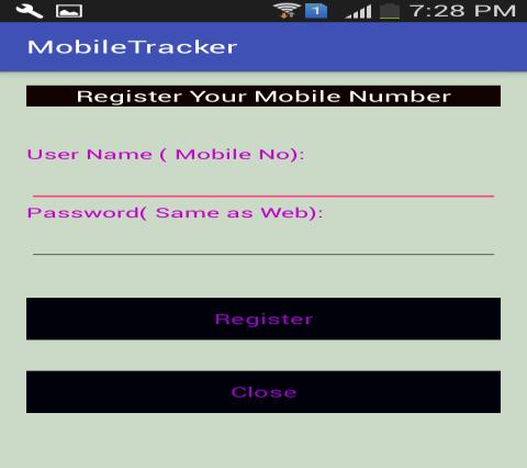 understand and Consistent on all interfacing screens Fig 8: Registration page of mobile tracking system Fig 5: User interface for Mobile Tracking