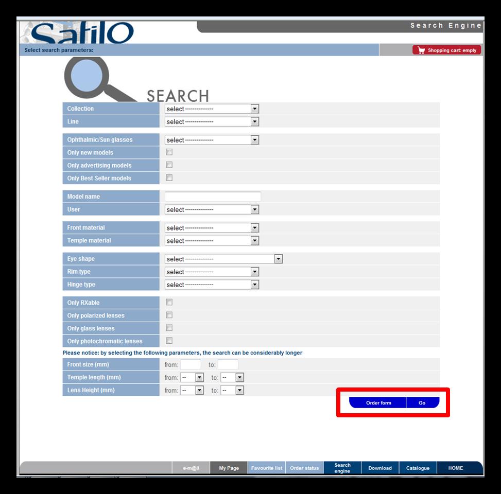 3.4 USING THE SEARCH ENGINE The search engine page enables you to look for specific models within the catalogue.