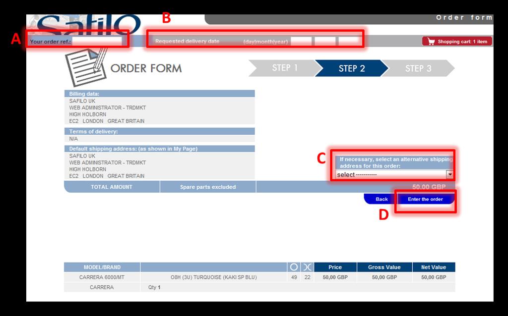 4.6 SEND AN ORDER Once you proceed to STEP 2 you can check your order details. You can view your invoice address, delivery terms, shipment address and the total value of the order.