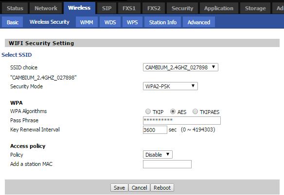 Wireless Wireless Security Table 34 Wireless security Field Name SSID Choice Security Mode Description Select the SSID for which security parameters need to be configured.