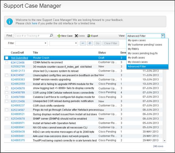 On your Support Case Manager home page, you can filter your support cases using the View menu.