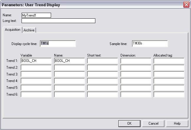 Section H Trend Display H 3.2 Creating a New Trend Display Open the operation dialog for user-defined trend displays.