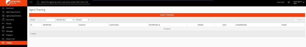 Once on the Agent Training screen you will be able to view your course details, including courses you are enrolled in and those you have completed.