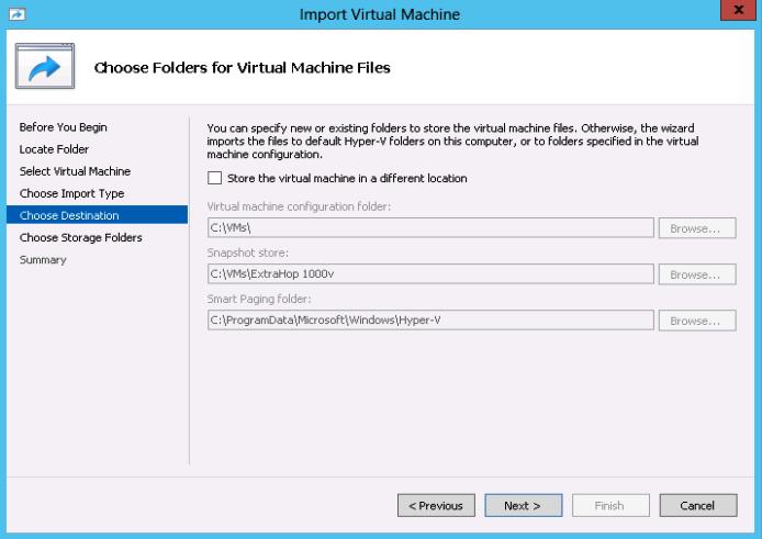 7. On Choose Folders for Virtual Machine Files, select the location to store the