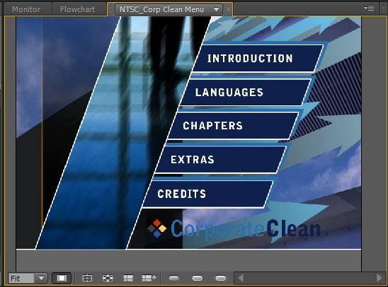 The first frame of the Arrows2 video menu appears in the Menu Viewer behind the Corporate Clean Menu buttons.