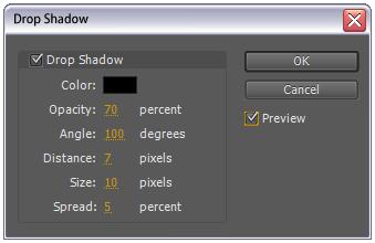 Use the Direct Select tool to select the main menu title, and select Object > Drop Shadow. The Drop Shadow dialog box appears (Figure 12). 21.