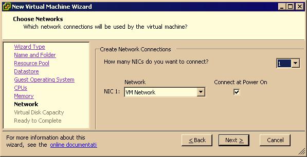 13 Choose the networks to connect to and their options by selecting how many network adapters (NICs) you want to connect to, the names of the networks, and whether you