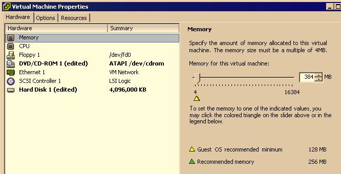 Chapter 10 Configuring Virtual Machines To change the memory configuration 1 Click the Hardware tab. 2 Click Memory in the Hardware list.
