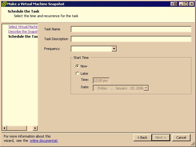 Chapter 17 Managing Tasks, Events, and Alarms 5 Specify the timing of the task. NOTE Only one timing schedule can be set per task. To set more than one frequency type, set up additional tasks.