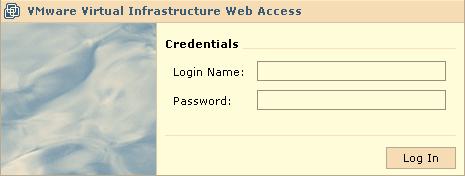Chapter 3 Starting and Stopping the VMware Infrastructure Components The VI Web Access login page appears. The login page contains fields for your user name and password.