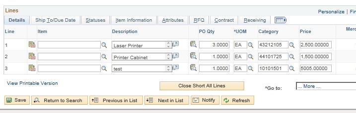Note: You can use the Maintain Purchase Order page to modify a