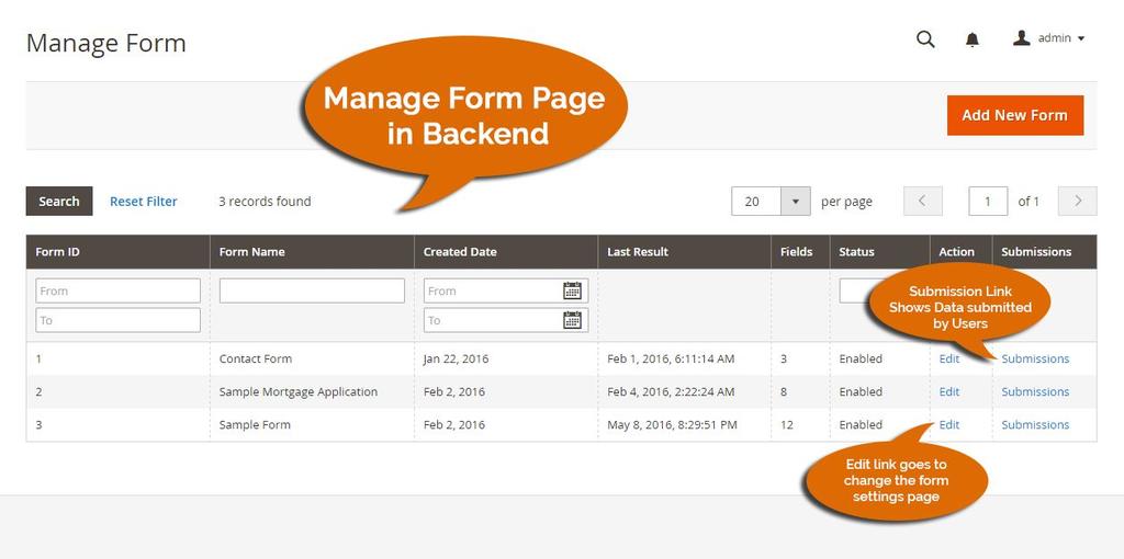 Form Add / Edit Forms can be viewed and managed through