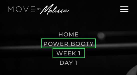 10.To advance to the next Day or Week use the following links at the top of the page To go to the next Week click POWER BOOTY To go to the next Day click WEEK MELISSA S TIPS Q: Where can I find