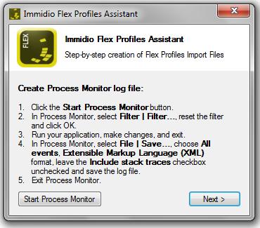 A prerequisite for building a Flex Profiles Import File is a Process Monitor log file.