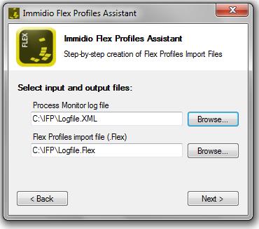 Click the Next > button and watch Immidio Flex Profiles Assistant while processing the Process Monitor log file, extracting