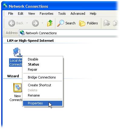 2. In the Network Connections window, right-click Local Area Connection