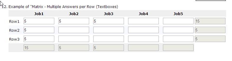 Matrix - Multiple Answers per Row (Textboxes) Optional to show row auto totals or column auto totals.